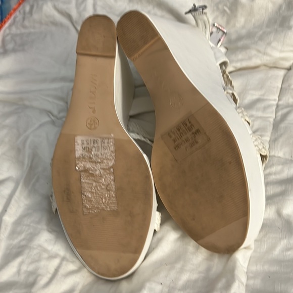 A white wedge ankle platform by Mackinac with beading and braided straps. - Picture 4 of 5